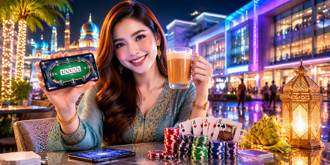 Permainan poker dalam suasana Hari Raya di Johor Bahru dengan tema kasino Malaysia